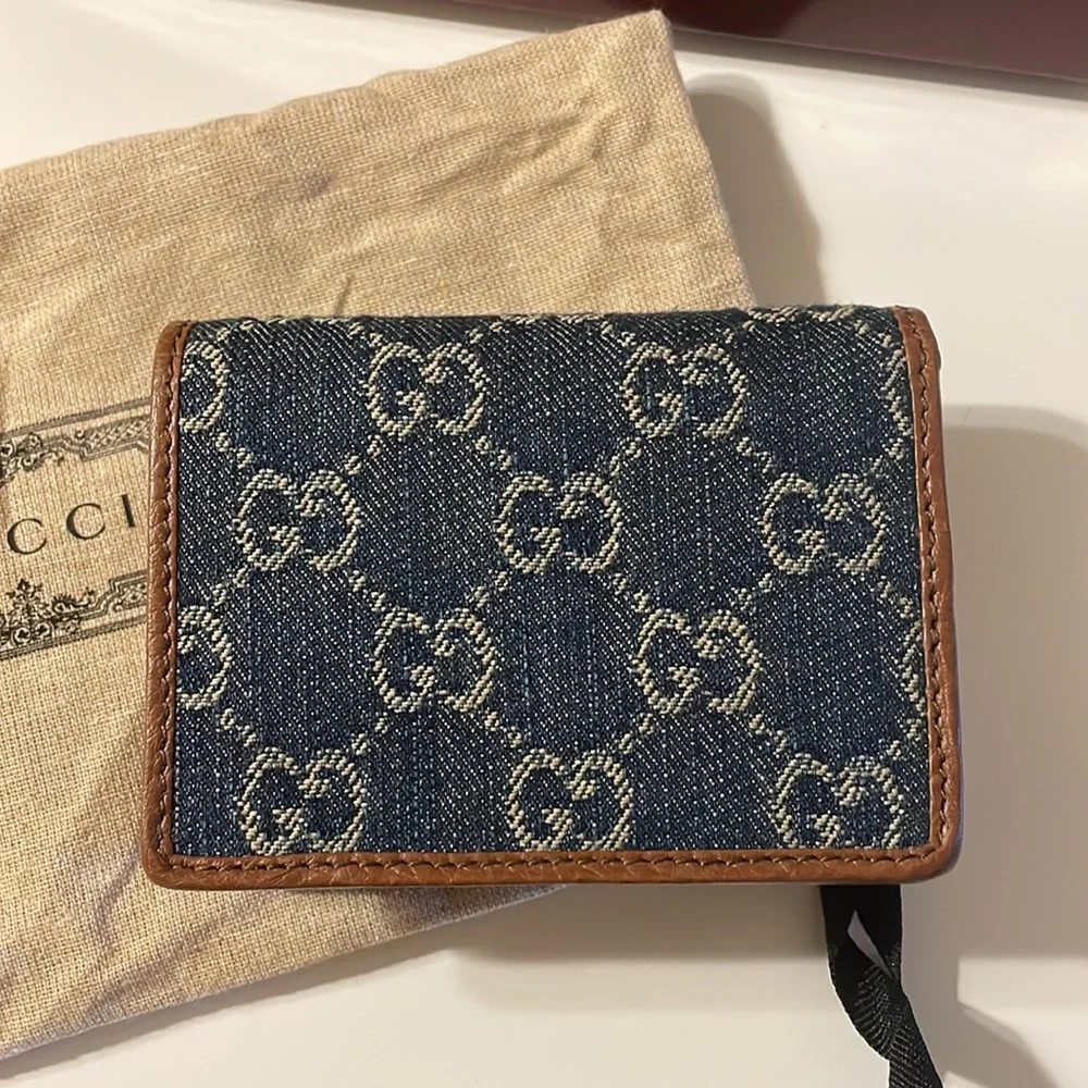 Gucci 1955 blue denim brown leather card holder - Picture 4 of 13